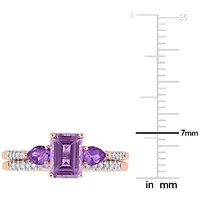 Rose de France Amethyst and 1/10 CT TW Diamond Bridal Ring Set 10k Gold