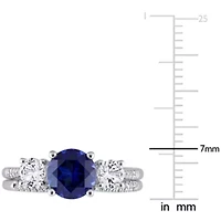 Lab Created Blue and White Sapphire 1/10 CT TW Diamond Bridal Ring Set 10k Gold