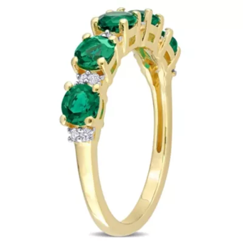 Lab Created Emerald and White Sapphire Semi Eternity Ring Yellow Gold Plated Sterling Silver
