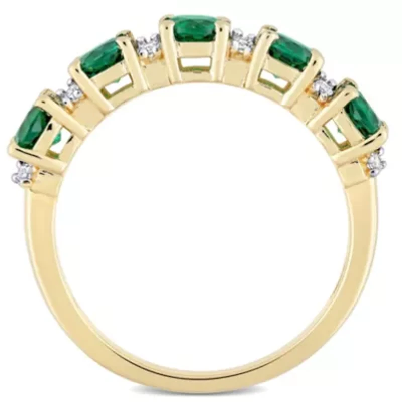 Lab Created Emerald and White Sapphire Semi Eternity Ring Yellow Gold Plated Sterling Silver