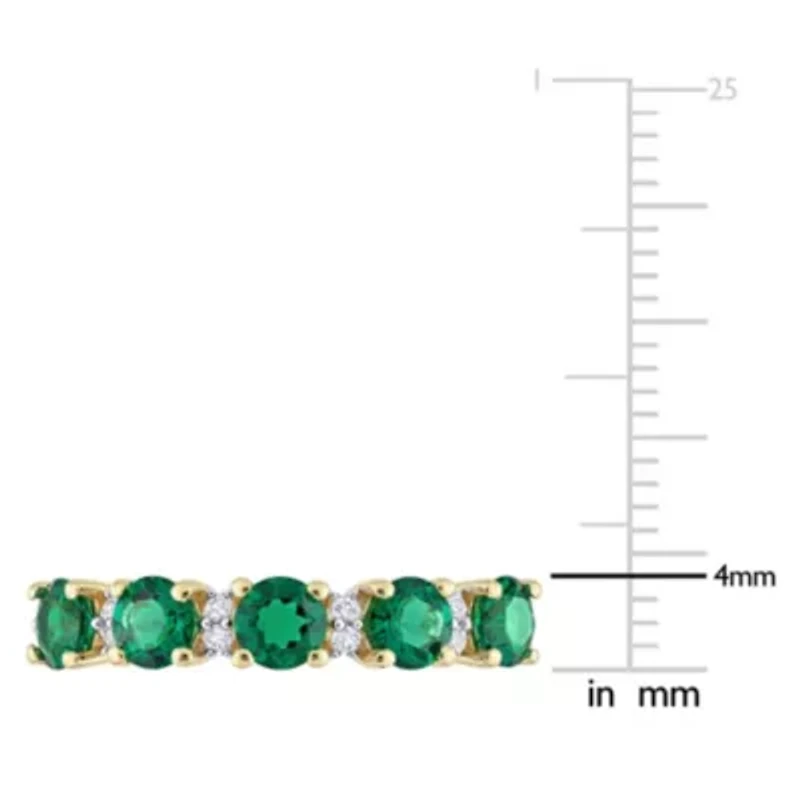 Lab Created Emerald and White Sapphire Semi Eternity Ring Yellow Gold Plated Sterling Silver