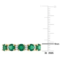 Lab Created Emerald and White Sapphire Semi Eternity Ring Yellow Gold Plated Sterling Silver