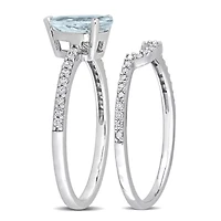Pear Aquamarine and 1/4 CT TW Diamond Bridal Ring Set 14k White Gold