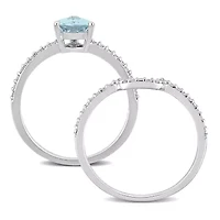 Pear Aquamarine and 1/4 CT TW Diamond Bridal Ring Set 14k White Gold
