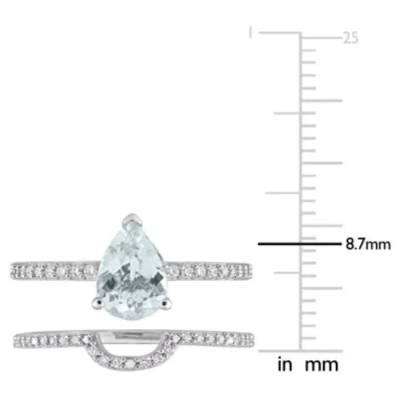 Pear Aquamarine and 1/4 CT TW Diamond Bridal Ring Set 14k White Gold
