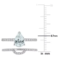 Pear Aquamarine and 1/4 CT TW Diamond Bridal Ring Set 14k White Gold