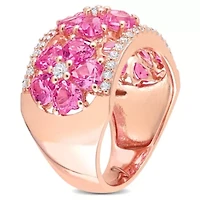 Lab Created Pink and White Sapphire Floral Ring Rose Plated Sterling Silver