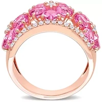 Lab Created Pink and White Sapphire Floral Ring Rose Plated Sterling Silver