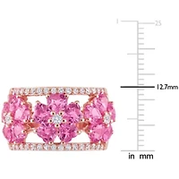 Lab Created Pink and White Sapphire Floral Ring Rose Plated Sterling Silver