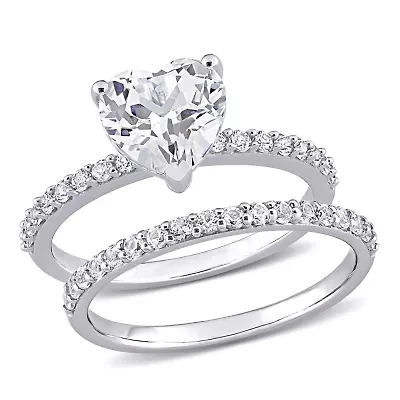 Lab Created Heart Cut White Sapphire Engagement Ring and Matching Eternity 2pc Set 10K Gold