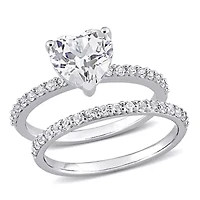 Lab Created Heart Cut White Sapphire Engagement Ring and Matching Eternity 2pc Set 10K Gold