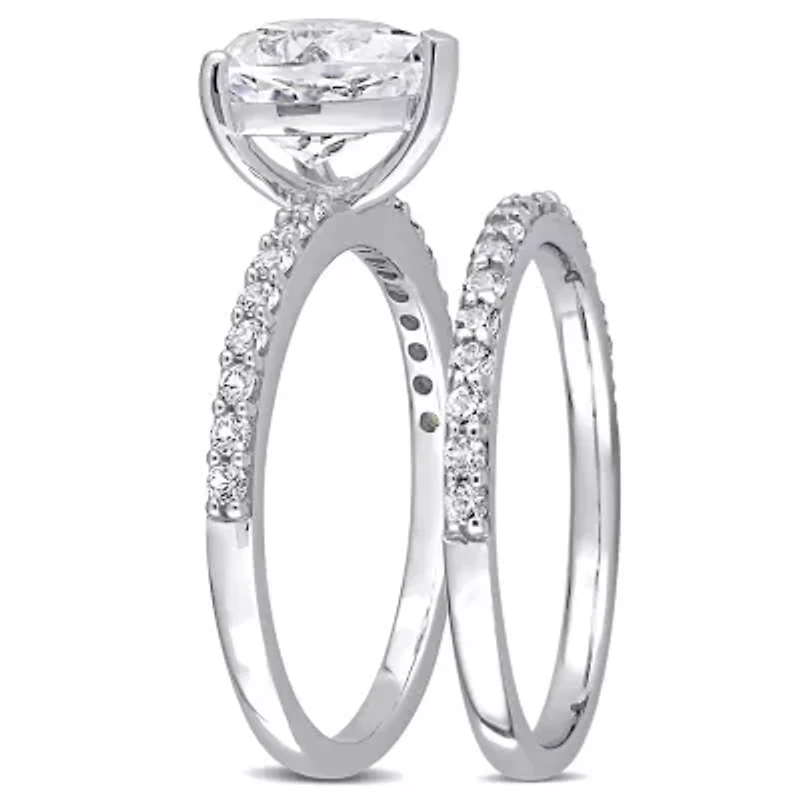 Lab Created Heart Cut White Sapphire Engagement Ring and Matching Eternity 2pc Set 10K Gold
