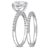 Lab Created Heart Cut White Sapphire Engagement Ring and Matching Eternity 2pc Set 10K Gold