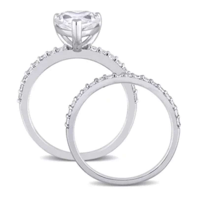 Lab Created Heart Cut White Sapphire Engagement Ring and Matching Eternity 2pc Set 10K Gold