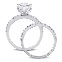 Lab Created Heart Cut White Sapphire Engagement Ring and Matching Eternity 2pc Set 10K Gold