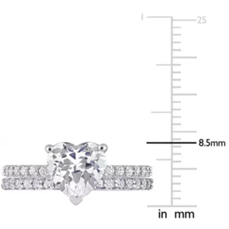 Lab Created Heart Cut White Sapphire Engagement Ring and Matching Eternity 2pc Set 10K Gold