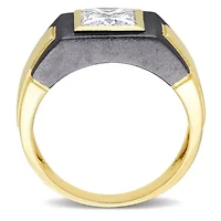 Lab Created 2 CT TW Moissanite Solitaire Men's Ring 2-Tone Sterling Silver with Yellow Gold & Black Rhodium Plating