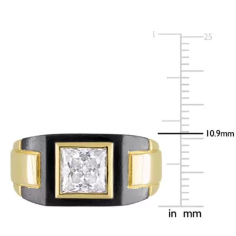 Lab Created 2 CT TW Moissanite Solitaire Men's Ring 2-Tone Sterling Silver with Yellow Gold & Black Rhodium Plating