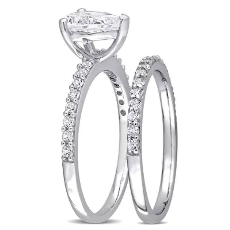 Lab Created Pear Cut White Sapphire Engagement Ring and Matching Eternity 2pc Set 10K Gold