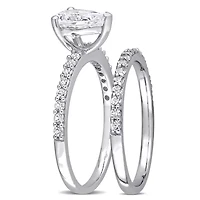 Lab Created Pear Cut White Sapphire Engagement Ring and Matching Eternity 2pc Set 10K Gold