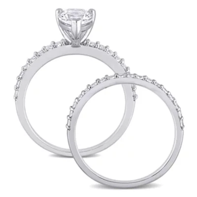Lab Created Pear Cut White Sapphire Engagement Ring and Matching Eternity 2pc Set 10K Gold