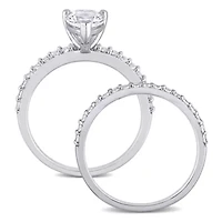 Lab Created Pear Cut White Sapphire Engagement Ring and Matching Eternity 2pc Set 10K Gold
