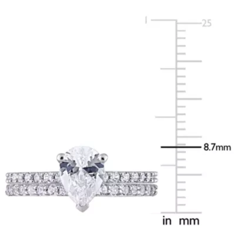 Lab Created Pear Cut White Sapphire Engagement Ring and Matching Eternity 2pc Set 10K Gold