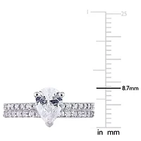 Lab Created Pear Cut White Sapphire Engagement Ring and Matching Eternity 2pc Set 10K Gold