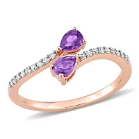 Pear Shape Amethyst and 1/10 CT TW Diamond Ring 10k Rose Gold