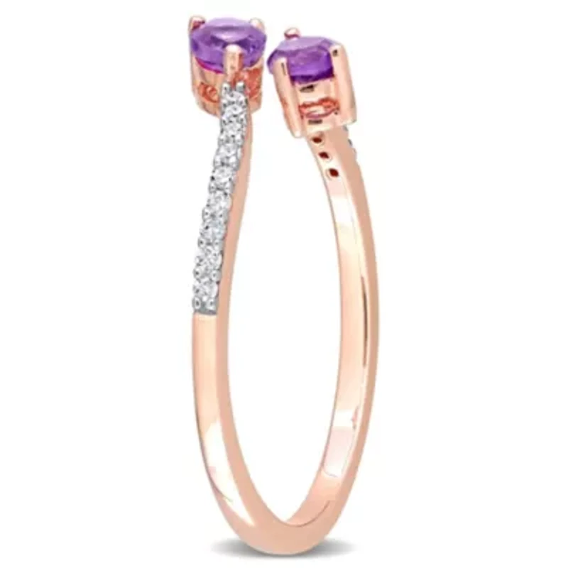Pear Shape Amethyst and 1/10 CT TW Diamond Ring 10k Rose Gold