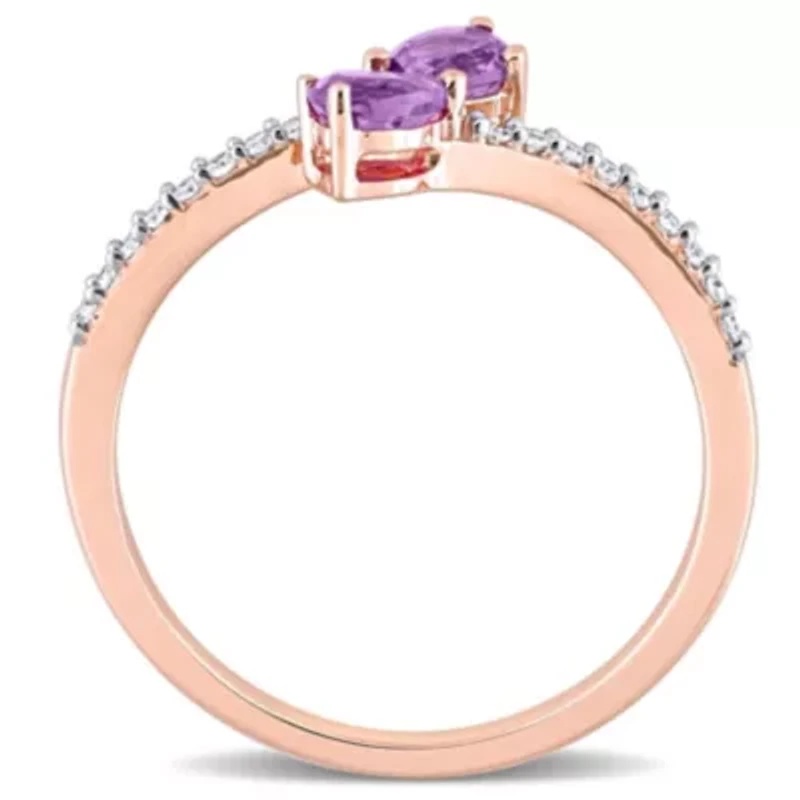 Pear Shape Amethyst and 1/10 CT TW Diamond Ring 10k Rose Gold