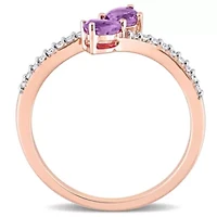 Pear Shape Amethyst and 1/10 CT TW Diamond Ring 10k Rose Gold