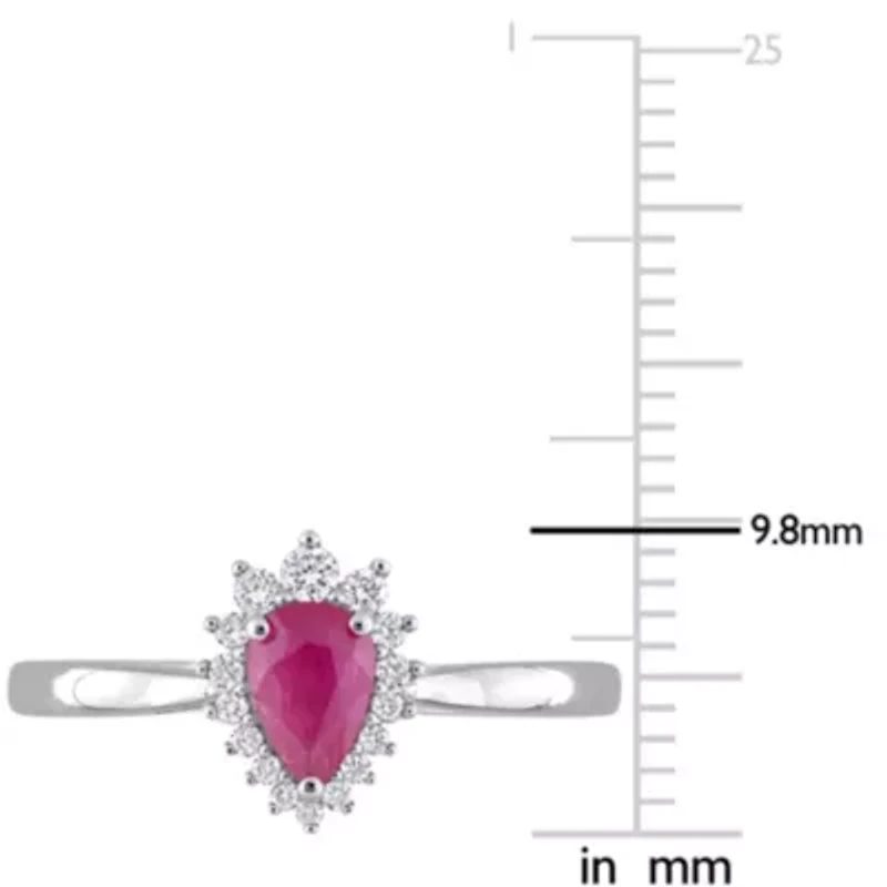 Pear Shape Ruby and 1/8 Ct TW Diamond Graduated Halo Ring 14k White Gold