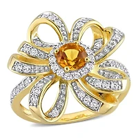 Madeira Citrine and White Topaz Flower Cocktail Ring 18k Yellow Gold Plated Sterling Silver