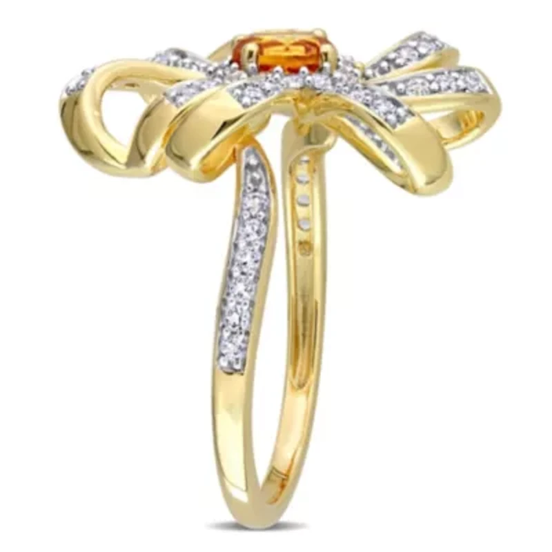 Madeira Citrine and White Topaz Flower Cocktail Ring 18k Yellow Gold Plated Sterling Silver