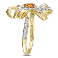 Madeira Citrine and White Topaz Flower Cocktail Ring 18k Yellow Gold Plated Sterling Silver