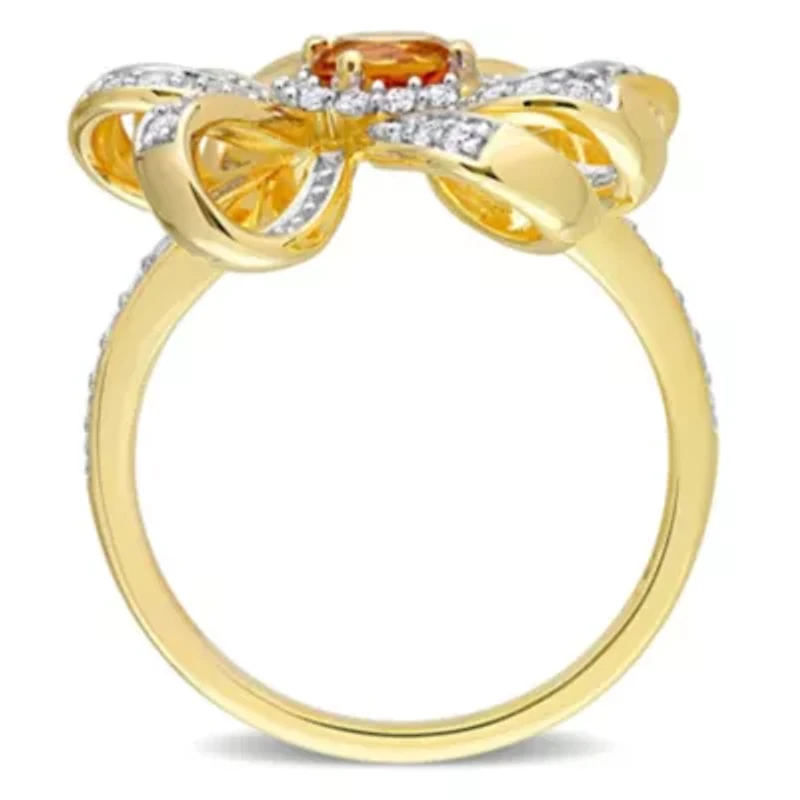 Madeira Citrine and White Topaz Flower Cocktail Ring 18k Yellow Gold Plated Sterling Silver
