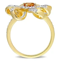 Madeira Citrine and White Topaz Flower Cocktail Ring 18k Yellow Gold Plated Sterling Silver
