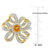 Madeira Citrine and White Topaz Flower Cocktail Ring 18k Yellow Gold Plated Sterling Silver