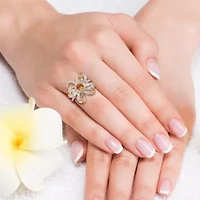 Madeira Citrine and White Topaz Flower Cocktail Ring 18k Yellow Gold Plated Sterling Silver