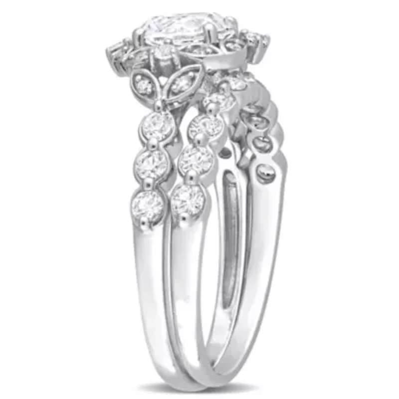 Lab Created White Sapphire and Diamond Accent Vintage Design Bridal Ring Set 10k Gold