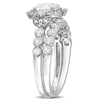 Lab Created White Sapphire and Diamond Accent Vintage Design Bridal Ring Set 10k Gold