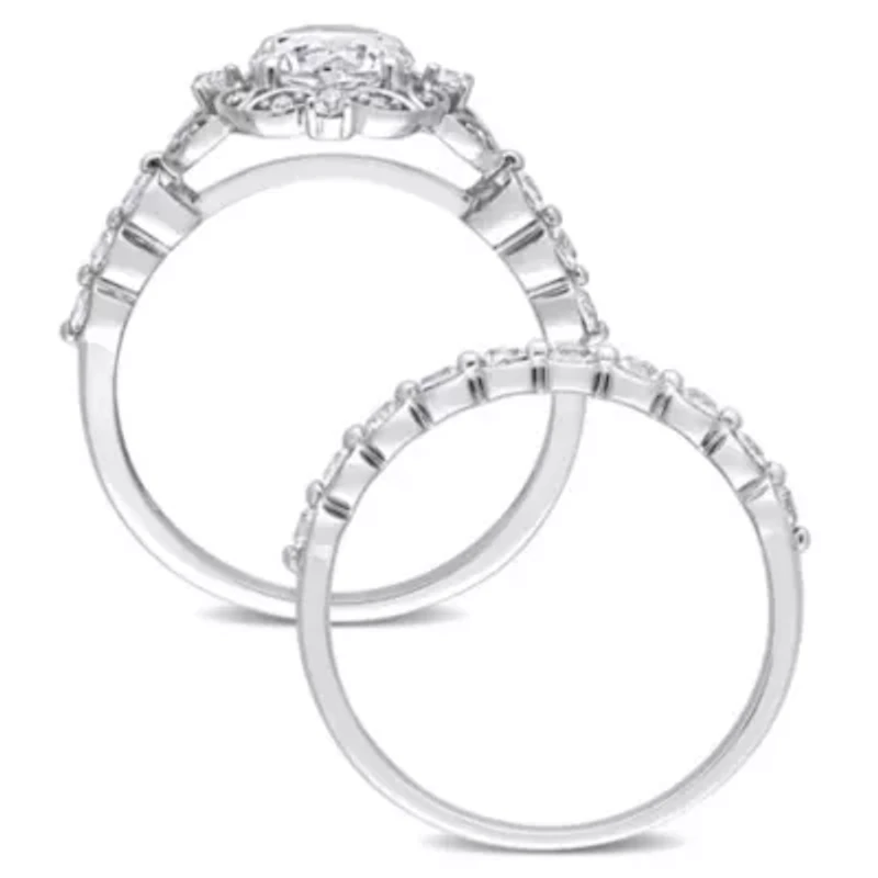 Lab Created White Sapphire and Diamond Accent Vintage Design Bridal Ring Set 10k Gold