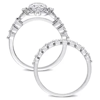 Lab Created White Sapphire and Diamond Accent Vintage Design Bridal Ring Set 10k Gold