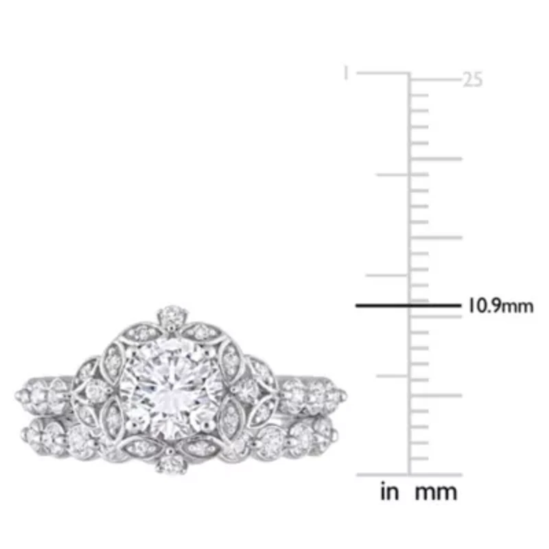 Lab Created White Sapphire and Diamond Accent Vintage Design Bridal Ring Set 10k Gold