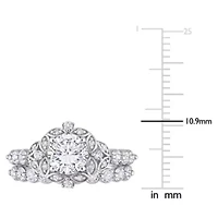 Lab Created White Sapphire and Diamond Accent Vintage Design Bridal Ring Set 10k Gold