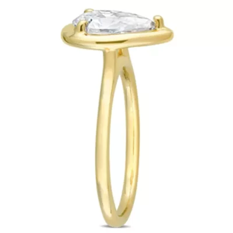 Lab Created 2 CT DEW Pear-Shaped Moissanite Engagement Ring 10k Yellow Gold