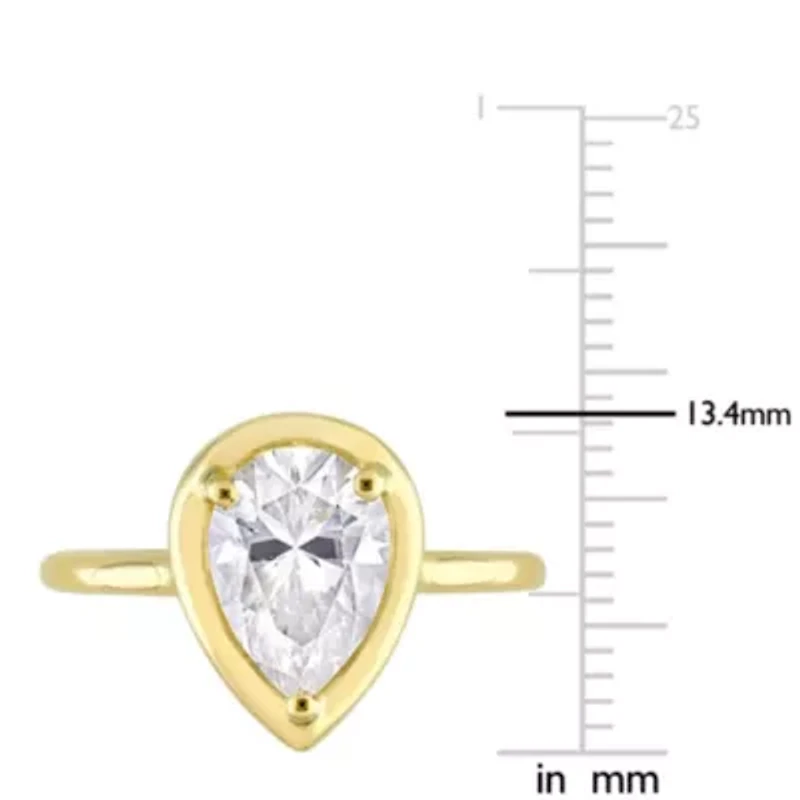 Lab Created 2 CT DEW Pear-Shaped Moissanite Engagement Ring 10k Yellow Gold