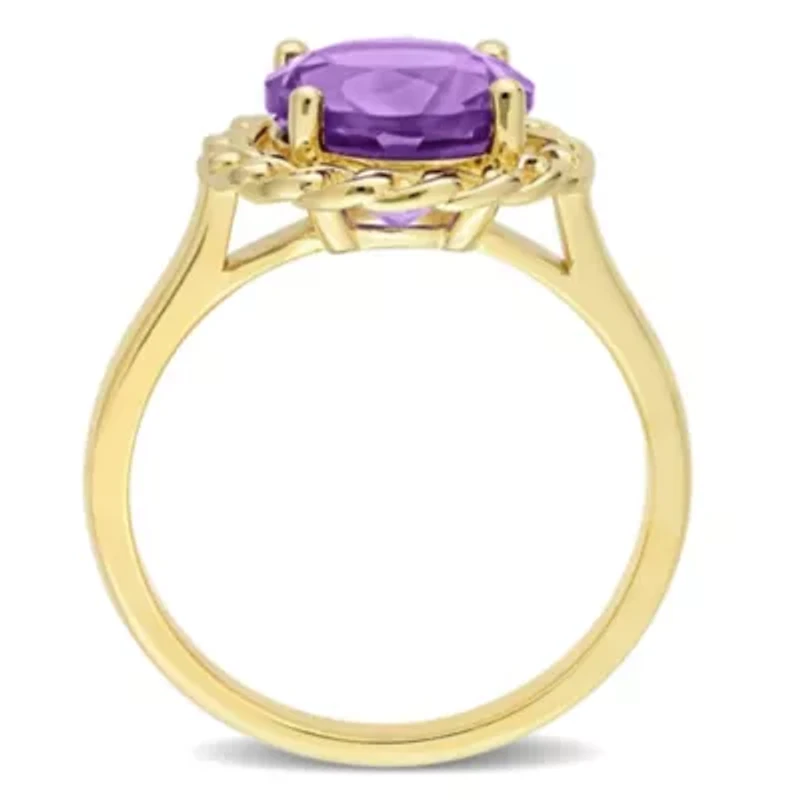 Amethyst Halo Link Ring Yellow Plated Sterling Silver