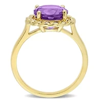Amethyst Halo Link Ring Yellow Plated Sterling Silver